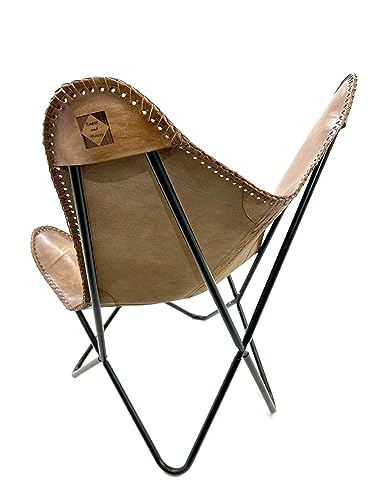 Indian Hando Art Rassy And Massy New Vintage Leather Butterfly Chair Home Décor Handmade Living Room Chair Retro Mix Cover With Folding Iron Frame Vintage (Antique Brown) #TOP1
