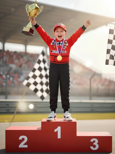 Bordazor Kids Race Car Driver Costume Boys Racer Jumpsuit With Car Cap Halloween (9-10 Years) by Bordazor - Used condition - Image 8