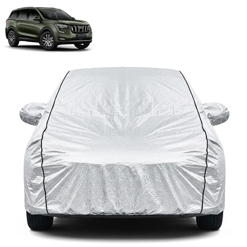 Image of Waterproof Car Cover for Mahindra XUV 700 | Dustproof, UV Resistant & Scratch Protection | Soft Cotton Lining | Triple Stitched | Mirror Pockets & Elastic Fit | Silver