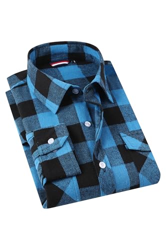JupiterSecret Mens Flannel Plaid Shirts Long Sleeve Button Down Casual Shirt Regular Fit with 2 Pockets (LightBlue,L)