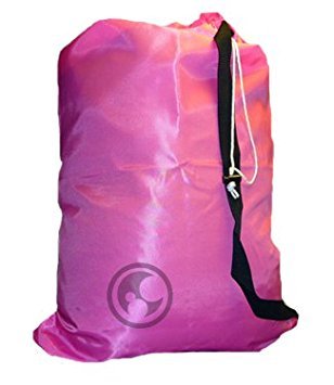Small Laundry Bag with Drawstring, Carry Strap, Locking Closure, Color: Pink Fluorescent, Size: 22x28