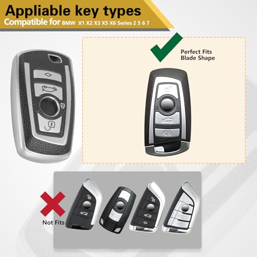 Image of Key Fob Cover for BMW, Leather-Style Keychain Tab Cover, Silver