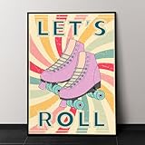 Roller skate art poster - 70s wall decor retro art print - Roller skates picture - Funky room decor aesthetic - Canvas wall art - Gifts for roller skaters