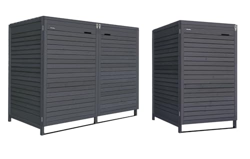 Mülltonnenbox Roma Mülltonnenverkleidung Mülltonnecontainer Holz imprägniert in anthrazit 120L - 240L vormontiert (3 Tonnen)
