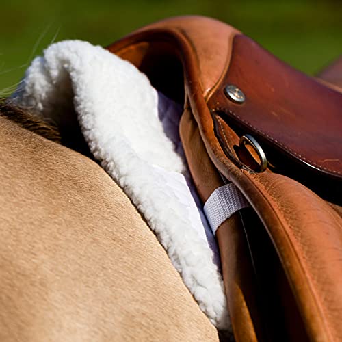 Horze Fur Half Pad - Durable, Quilted, Breathable, Non-Slip Correction Saddle Pad With Fleece Underside And Faux Fur - White (Horse) #TOP4