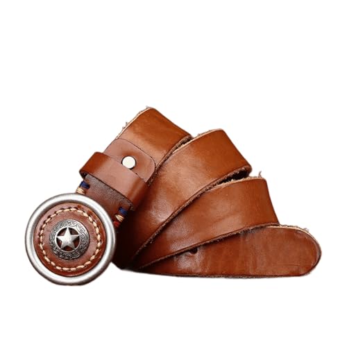 Mens Western Cowboy Belt, Pentagram Pattern Buckle, Vintage Country Leather Belt For Jeans