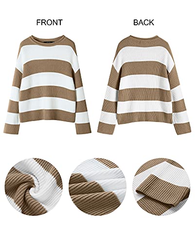 Zesica ZESWEATER14-LIGHTKHAKI-L Women'S 2024 Fall Long Sleeve Crew Neck Striped Color Block Comfy Loose Oversized Knitted Pullover Sweater,Lightkhaki,Large thumb #3