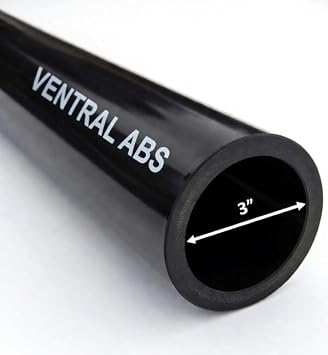 VENTRAL ABS Drain Pipe 3 Inch 3.5 OD, Black, Cut Lengths for DWV Plumbing Sewer Waste Vent 48 Inches Long