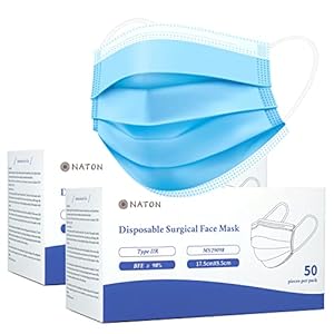 NATON 50Pack Surgical Masks,3 Layer Disposable Face Masks|Mask with Elastic Ear Loops (Blue)