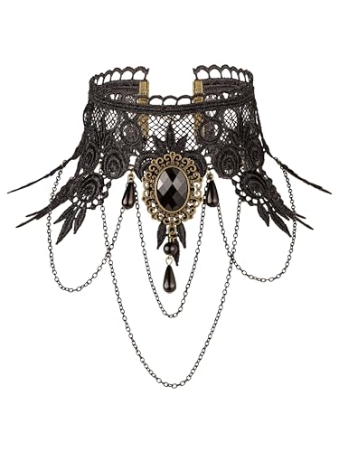 Sacina Gothic Black Teardrop Lace Choker, Gothic Victorian Necklace, Goth Jewelry, Halloween Christmas Jewelry Gift for Womenr