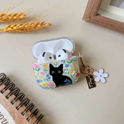 Image of MINSCOSE for AirPods 4 Glitter Case,Cute Cat Flower Shell Pattern Design with Girly Keychain,Soft TPU Protective Shockproof Cover with Cleaner Kit for Girls Women for Airpods 4-Cat