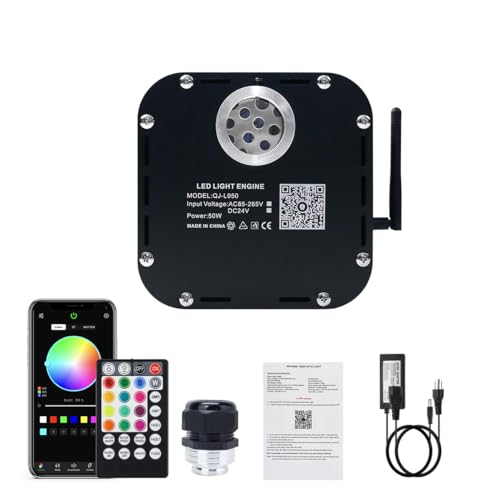 Image of AKEPO 50W RGBW Twinkle Fiber Optic Light Engine Driver, Bluetooth APP Control+Music Activated+28-Key Remote Control for Home Fiber Optic Star Ceiling