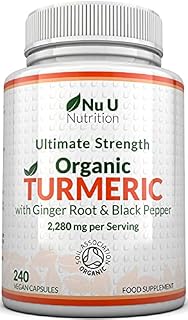 Organic Turmeric Ginger & Black Pepper - 2280mg per Serving - 240 Capsules - High Strength Tumeric Curcumin - Soil Association Certified - 4 Months Supply - Nu u Nutrition