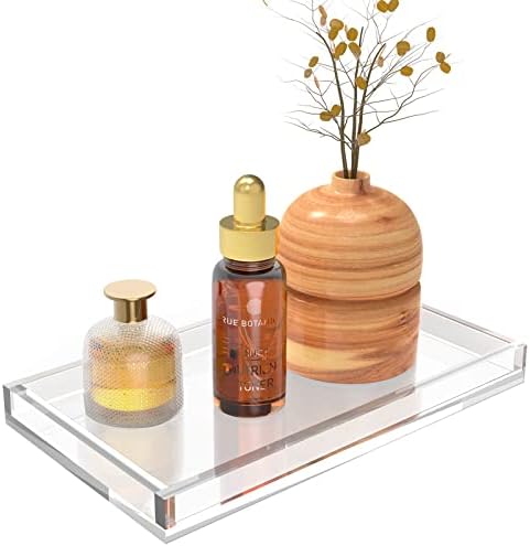 Cilinta Vanity Tray 8mm Thicken Clear Acrylic Organizer Tray 10.5 * 6" for Bathroom Sink Countertops, Dresser Tops, Toilet, Perfume, Soap, Rings, Earrings and Necklace Small Decorative Tray for Home