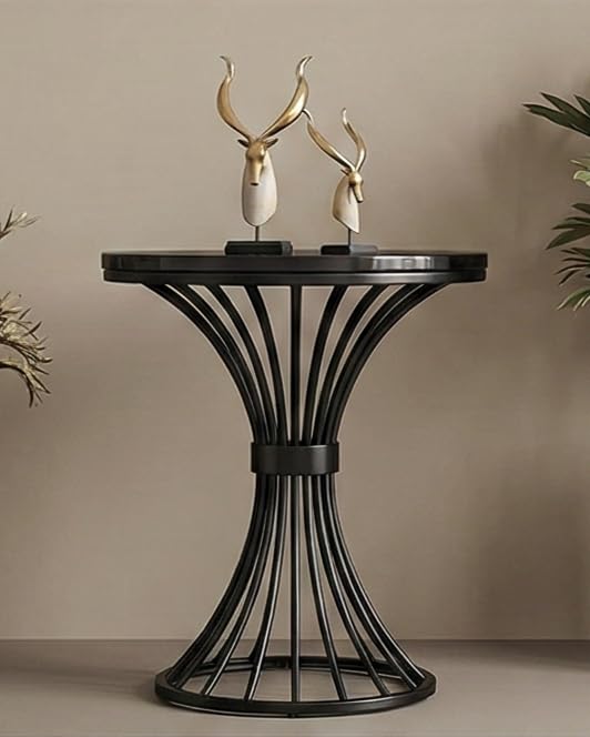 Image of Furniture Cafe Modern Coffee Table for Living Room Center Table Home Decor Round Side Table Space Saving Furniture, Table Top Sturdy Metal Frame Wood Desk Centerpiece Bedroom (Black /Black)
