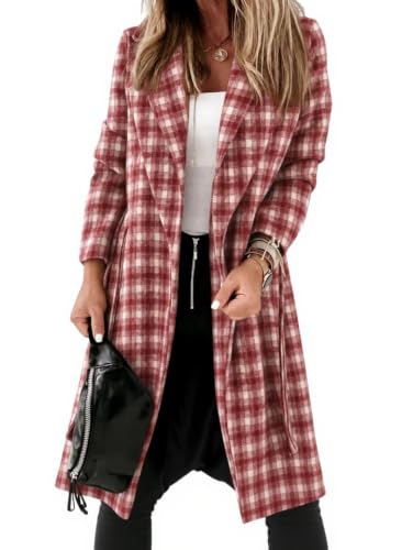 Image of Ladiyo Womens Classic Coat Lapel Collar Open Front Belted Long Jacket