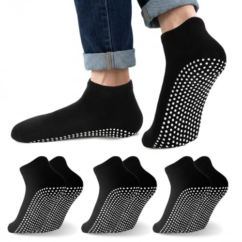 3 Pairs Men's Non-Slip Grip Socks, Pilates Yoga Grippy Socks with Anti-Skid Pads, for Ballet Dance Hospital Barefoot Fitness Workouts