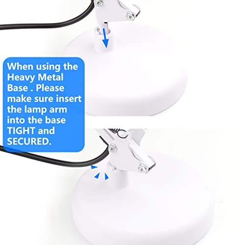 Ameritop Metal Desk Lamp, Adjustable Goose Neck Swing Arm Table Lamp With Interchangeable Base Or Clamp; Eye-Caring Study Desk Lamps For Bedroom, Study, Office, Table (White) #TOP4