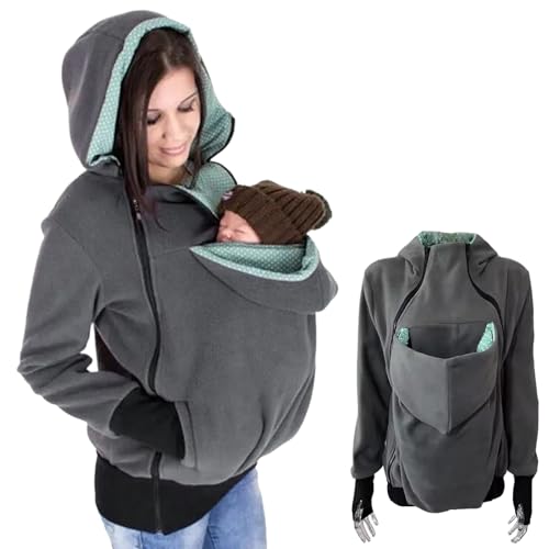 Joygoodta 10Pcs Maternity Hoodie, 3-in-1 Removable Kangaroo Pouch Hoodie, Winter Soft Warm Baby Wearing Jacket, Multifunction Cozy Maternity Jacket for Mom and Baby