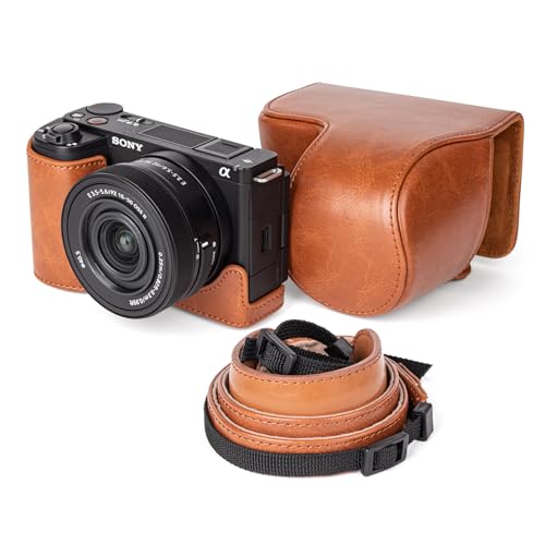 Funda para cámara Sony ZV-E10 II de cuero PU marrón miniatura 1