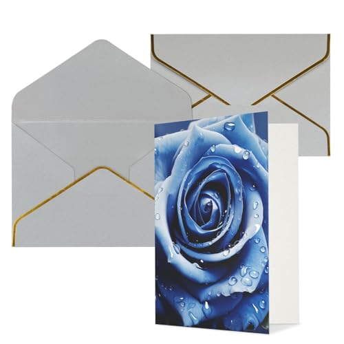 KKLWEGU 美しいブルーローズイラストグリーティングカード 封筒付き Thinking of Youカード ハッピーバースデー 結婚式 招待状 空白のメモカード あらゆる場面に対応 4x6