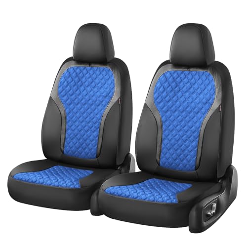 Image of Coverado Automotive Seat Covers, Front Leather Car Protectors 2-Pack, Spill-Proof Seamless Car Seat Cushion, Black&Blue Car Seat Cover, Driver Seat Covers Universal Fit for SUV, Truck, Sedan