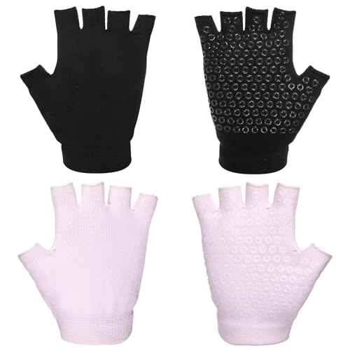 Zelphvt 2 Pairs Non Slip Yoga Gloves for Women, Fingerless