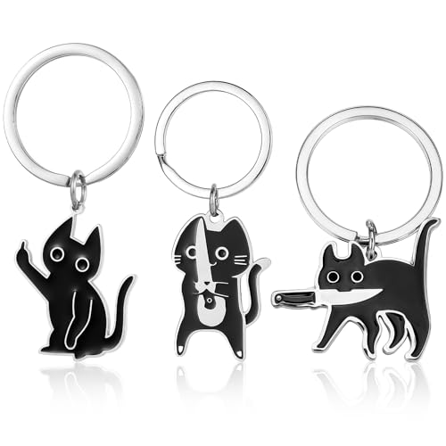 Yamobi 3stk Cute Black Cat porta-chaves - porta-chaves de gato genial, porta-chaves para mulheres e homens, ideias de presente para o Halloween e Natal