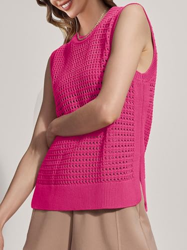 Image of SuperPrity Women's Sweater Vest Sleeveless Crochet Sheer Knit Sweater Tank Casual See Through Crewneck Sweater