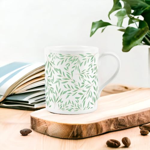 Purely Home Green Leaves and Foliage Fern Design - Fine Bone China Mug White Coffee/Tea Present Gift - Image 3