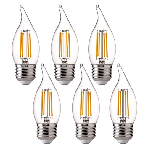 FLSNT LED 60 Watts Equivalent Chandelier Light Bulbs, CA11 Dimmable Filament Clear LED Candelabra Bulbs, E26 Medium Base, 2700K Soft White, 6 Pack UL,CA65 Listed.