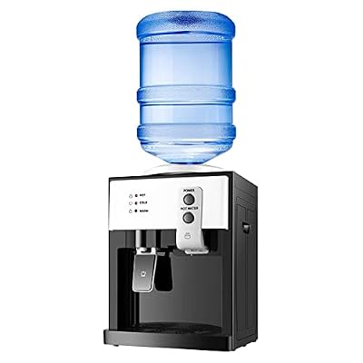 Top Loading Water Cooler Dispenser, Desktop Electric Hot and Cold Dispenser with 3 Temperature Settings, 1.1 to 5 Gallon Countertop Water Cooler Dispenser for Home Office Dorm (White & Black)