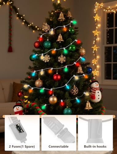 Image of 25Ft C9 LED Christmas Lights Outdoor, Vintage Christmas String Light Plug in with 26 Shatterproof C9 Multicolor Bulbs Christmas Decorations Lights for Christmas Tree Patio Roofline Party, White Wire