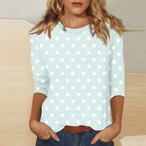 Camisetas para mujer, manga 3/4, cuello redondo, lunares, botones, camisetas casuales de verano, Lunares, verde menta, 3XL