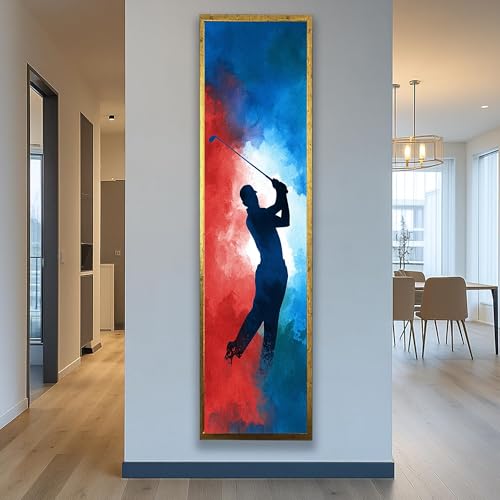 Tableau de golf sur toile pour habiller un mur étroit de salon avec cadre 30x90