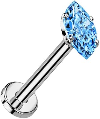 Pierced Owl 18GA ASTM F-136 Implant Grade Titanium Threadless Push-in Prong Set CZ Crystal Marquise Flat Back Stud