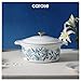CAROTE 5 QT Cast Iron Dutch Oven Pot with Lid, Enameled Floral Dutch Ovens with Cotton Potholders & Oven Gloves, Gift Box, Cast Iron Pot for Sourdough Bread Baking, Braising, Stews, Roasting, Dual Handles, All Stovetop Compatible, Oven Safe up to 500° F, White & Blue
