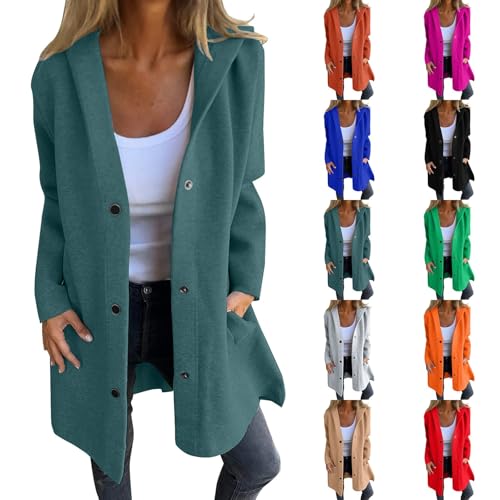 Hooded Jackets for Women 2025 Single Breasted Hooded Trench Coats Lapel Long Sleeve Casual Lightweight Fall Overcoat