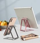 2 Pack Phone Stand for Desk, Cell Phone Holder, Fully Adjustable Desktop Cellphone Stand Accessories for Office Kindle Compatible with iPhone Pro/Max/Plus, Rose Gold & Silver