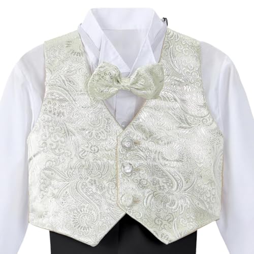 Image of Lito Angels Baby Boys Jacquard 5 Piece Tuxedo | Jacquard Jacket, Shirt, Bow Tie, Pants, Vest, Tuxedo Tail, Wedding Outfit