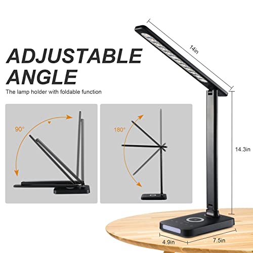 Image of VAVOFO LED Desk Lamp with Fast Charger, USB Charging Port, Desk Light for Home Office with 5 Brightness Levels, Touch Control, 30 /60 min Auto Timer, Eye-Caring Dimmable Table Lamp with Adapter