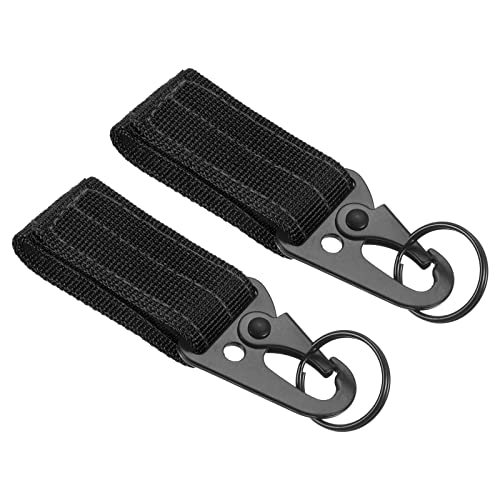 PATIKIL Belt Keeper Key Ring, 2Pcs Nylon Webbing Strap Hanging Gear Buckle Key Chain Hook with Snap for Outdoor Camping Black