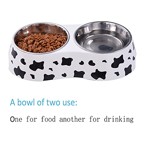 Image of Pet Double Bowl Stainless Steel-Cow Type Pet Elevated Feeder Bowl for Dogs Cats (M (10 * 4.8 * 1.6 in))