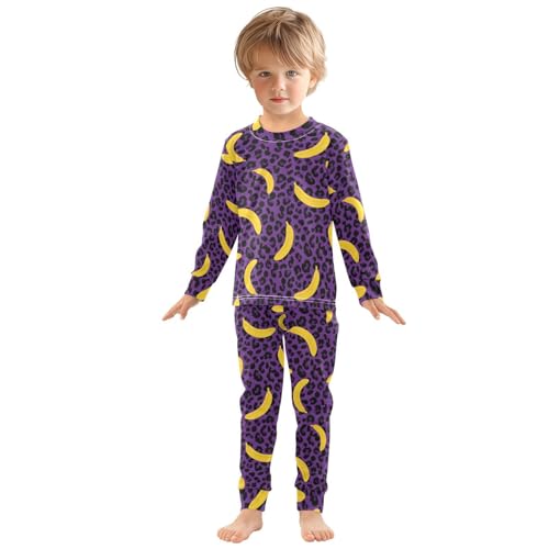 Pajama Sets Long Sleeve Banana on Purple Leopard Soft Comfy Sleepwear 2 Piece PJS 3-8T2