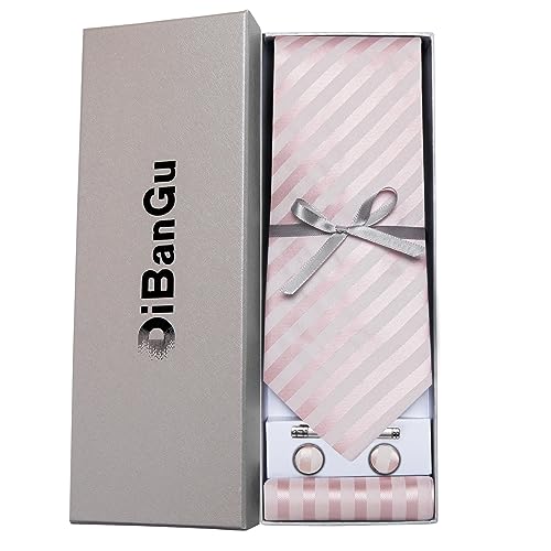 Image of DiBanGu Mens Silk Necktie Solid Color Tie and Pocket Square Cufflink Tie Clip Set Woven Plain Ties for Men Wedding Party