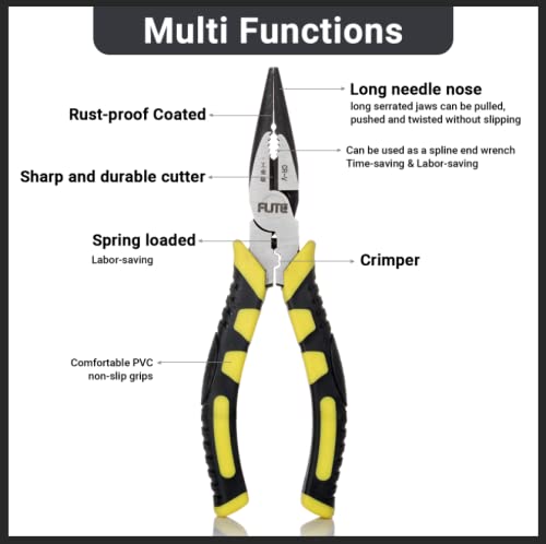 6 Inch Needle Nose Pliers With Wire Cutter Linesman Pliers For Crimping,Cutting,Crimping, Shearing|Chrome Vanadium Steel Forged| Rust-Proof Coated|Comfort Grips #TOP1