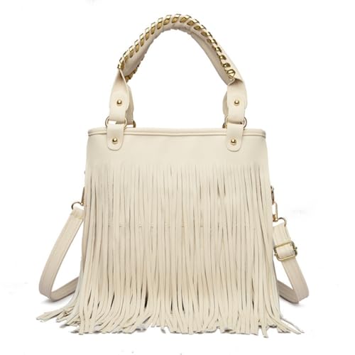 IAMUHI Casual Rivets Fringed Shoulder Handbag for Women,Soft Vegan Leather Hippie Crossbody Purse Bag Hobo Bag
