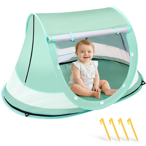 Image of Baby Beach Tent, Pop Up Beach Tent Sun Shade for Beach, UPF 50+ UV Protection Sun Shelters for Infants with Carry Bag for Outdoor Travel, Camping(Green)