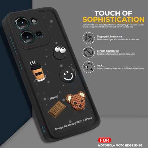 Image of AESTMO Back Case Cover for Motorola Moto Edge 50 5G Cover | Cute Fun Cartoon 3D Ball | Coffee Silicone Case | Full Body Protection | Camera Protection Back Cover for Motorola Moto Edge 50 5G (Black)