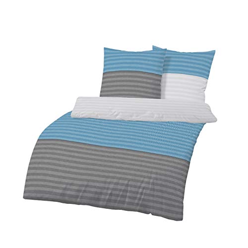 Ropa de cama de franela de 135 x 200 cm, 2 piezas, rayas horizontales,